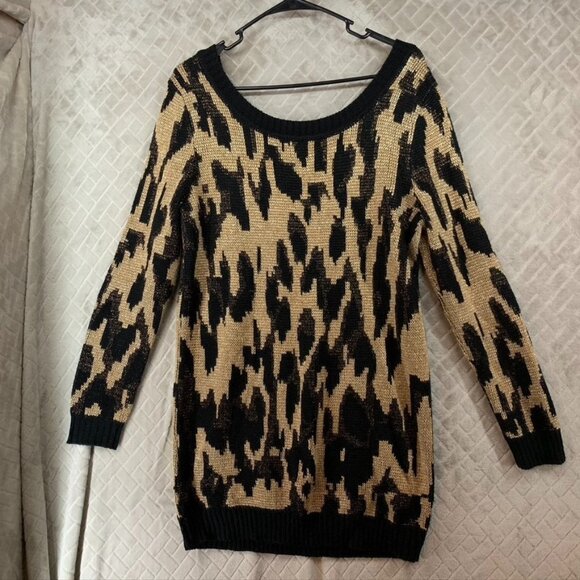 Minkpink Womens Large Sweater Black Gold Acrylic Backless Grunge Punk Goth - Picture 1 of 16